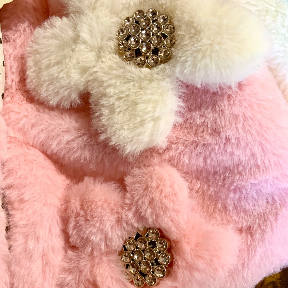 🎉HP🎉Gorgeous Pink&White Faux Fur Gem/Flower Coat - Picture 3 of 8